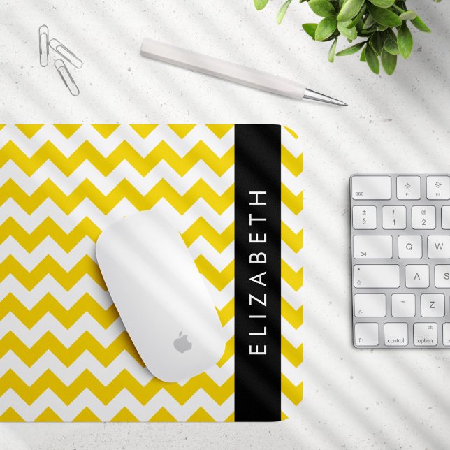 Mousepad Zigzag Amarelo, Chevron Amarelo, Seu Nome (Criador carregado)