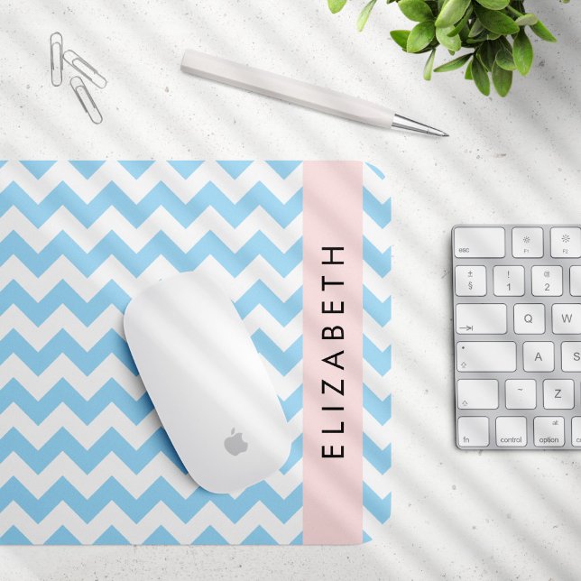 Mousepad Zigzag Azul, Chevron Azul, Padrão De Onda, Seu Nom (Criador carregado)