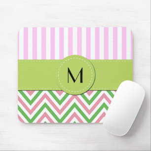 Mousepad Zigzag, Chevron, Stripes, Rosa, Verde, Monograma
