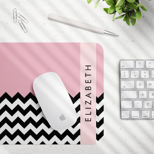 Mousepad Zigzag preto-e-branco, Chevron, rosa, seu nome