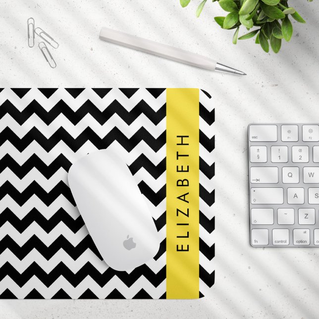 Mousepad Zigzag preto-e-branco, padrão Chevron, seu nome (Criador carregado)