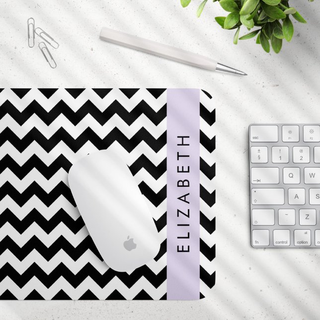 Mousepad Zigzag preto-e-branco, padrão Chevron, seu nome (Criador carregado)