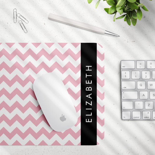 Mousepad Zigzag Rosa, Chevron Rosa, Padrão Onda, Seu Nome (Criador carregado)