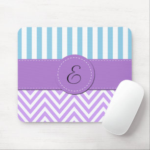 Mousepad Zigzag Roxo, Chevron, Blue Stripes, Monograma