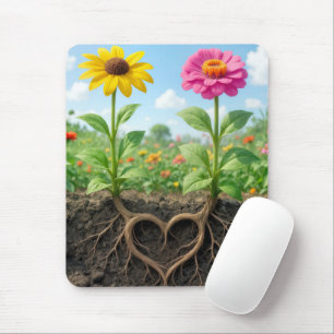 Mousepad Zínia e Flores de Margarida com Raízes em Forma de
