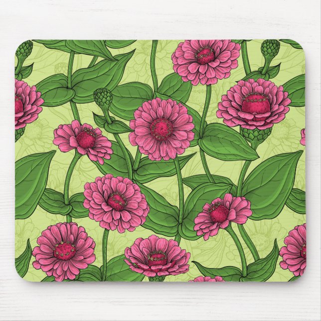 Mousepad Zínias Rosa em verde claro (Frente)