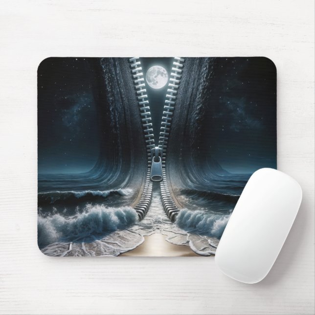 Mousepad Zipper Unzipping Moon and Ocean (Com mouse)