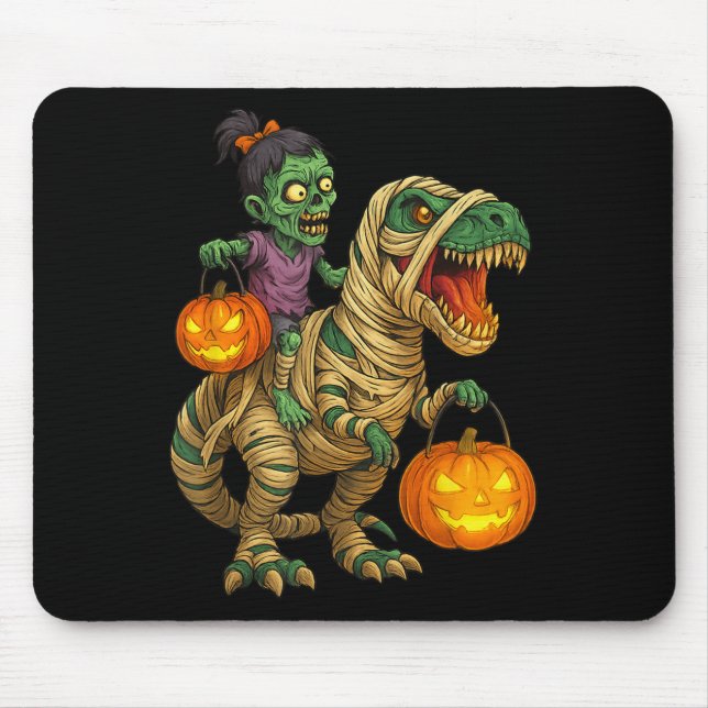 Mousepad Zombie Garota Andando Mamãe T Rex Halloween Crianç (Frente)