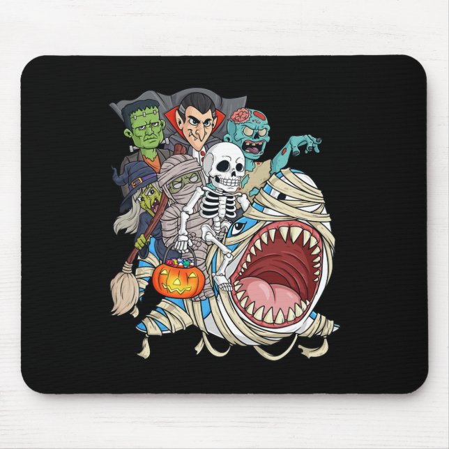Mousepad Zombie Riding Mummy Shark Vampire Halloween Pumpki (Frente)