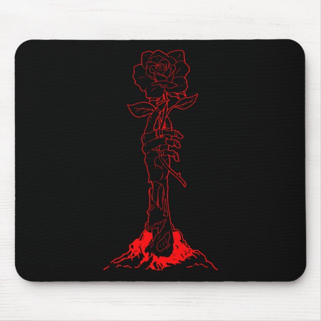 Mousepad Zombiecore Estética Zombie Rosa vermelha Esqueleto (Frente)