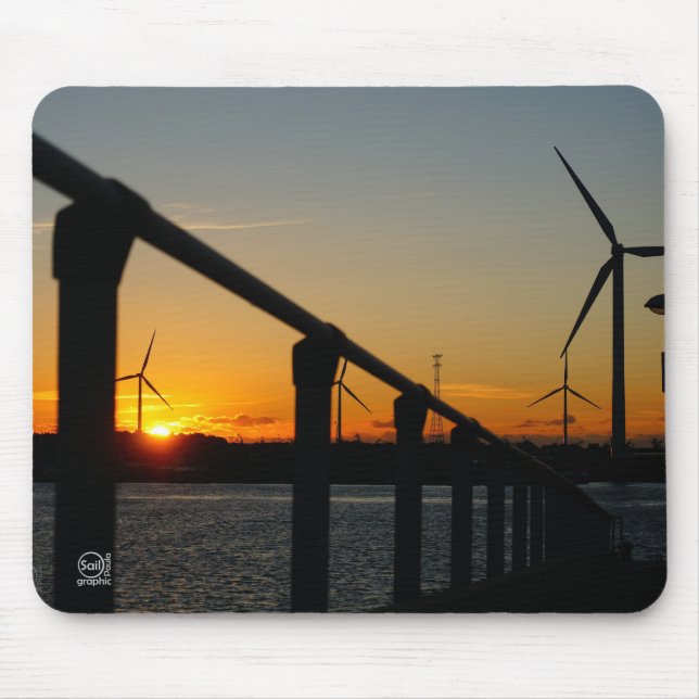 Mousepad Zonsondergang met windmolen, Rustgevend relaxt. (Frente)