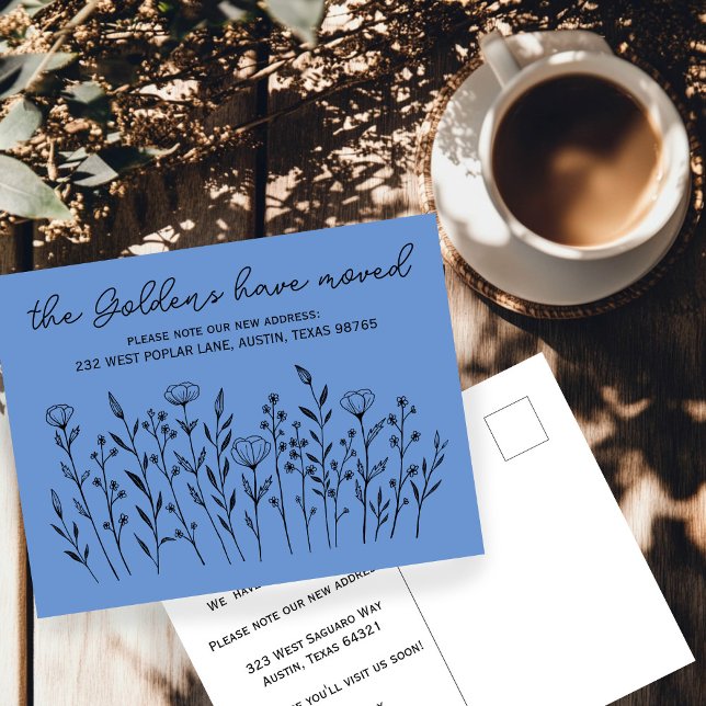 MOVENDO ANÚNCIOS Flores Selvagens Personalizadas S (MOVING ANNOUNCEMENT Wildflowers Simple Custom Change of Address Postcard
)