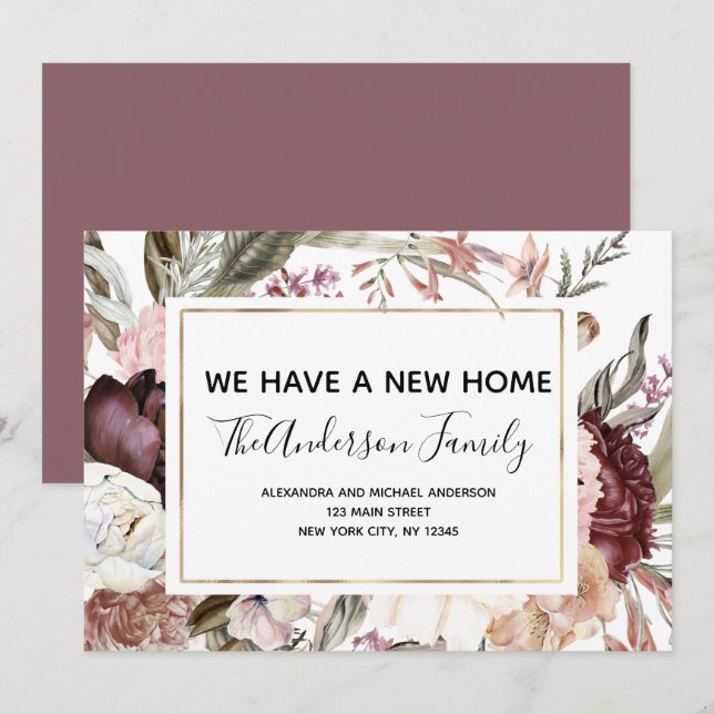Movendo o anúncio Boho Mauve Floral (Frente/Verso)