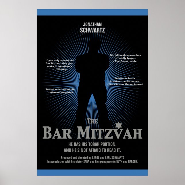 Movie Star Bar Mitzvah Poster Black Navy Blue (Frente)