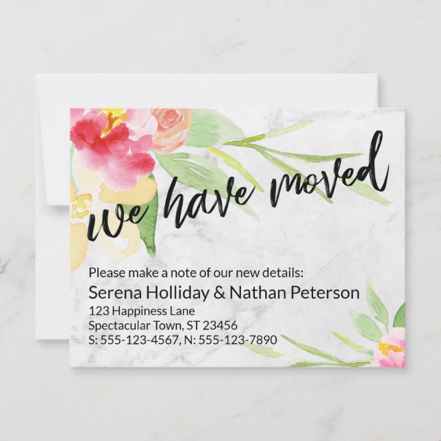 Movimentamos Flores de Aquarela no Cartão Marble (Frente)