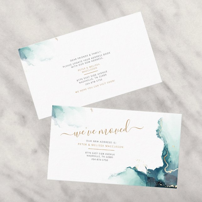 Movimentamos Novo Anúncio de Movimentação de Ender (Emerald Marble Pattern Moving Announcement Business card)