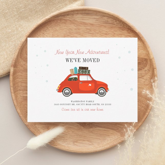 Movimentamos Novo Anúncio de Movimentação de Ender (Red Car We Have Moved Family New Address Announcement)