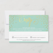 MRS & RSVP REPLY na moda gold confetti menta
