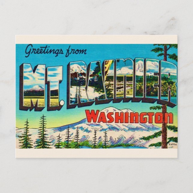Mt Rainier Washington Cartão Postal Retro (Frente)