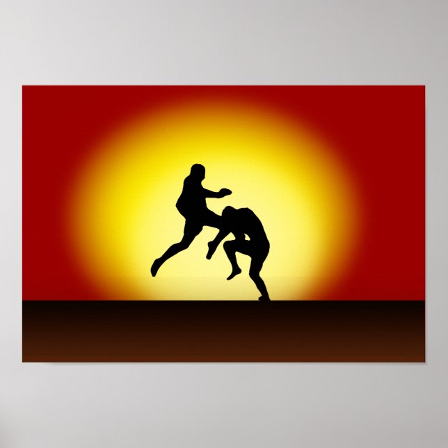 Muay Thai Flying Knee "Sunset in Thailand" Poster (Frente)