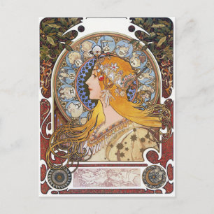 Mucha Art Nouveau Cartão postal - Zodiac - La Plum