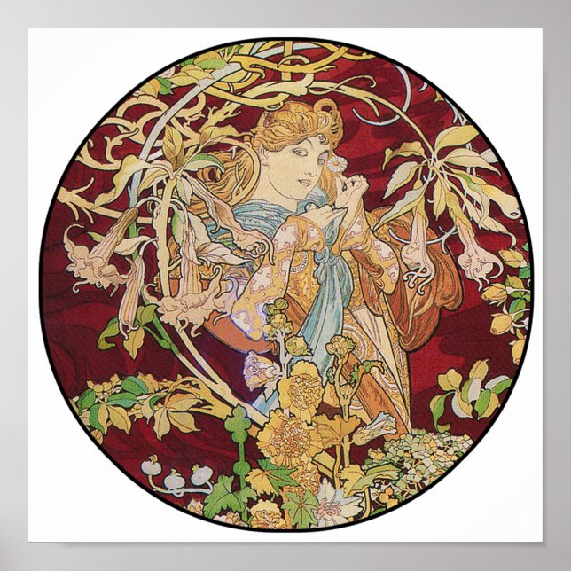 Mucha Art Nouveau Poster Impressão: Mulher com mar (Frente)