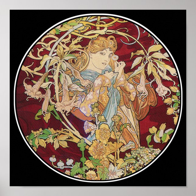 Mucha Art Nouveau Poster Print: Woman With Daisy (Frente)