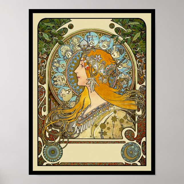 Mucha Art Nouveau Poster - Zodiac - La Plume (Frente)