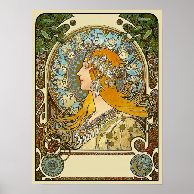 Mucha Art Nouveau Poster - Zodiac - La Plume (Frente)