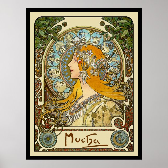 Mucha Art Nouveau Poster - Zodiac - La Plume (Frente)