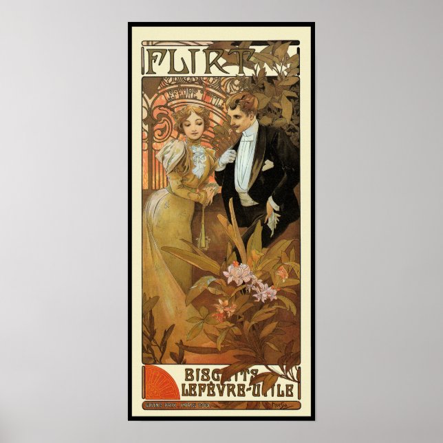 Mucha - Arte Poster Francesa Vintage - Flirt (Frente)