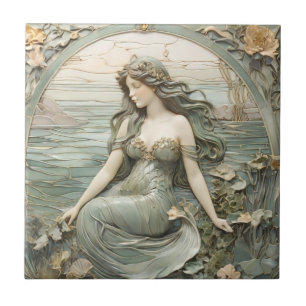 Mucha inspo Mermaid Art Nouveau Faux Alivio L Mint