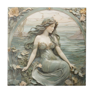 Mucha inspo Mermaid Art Nouveau Faux Alivio R Mint