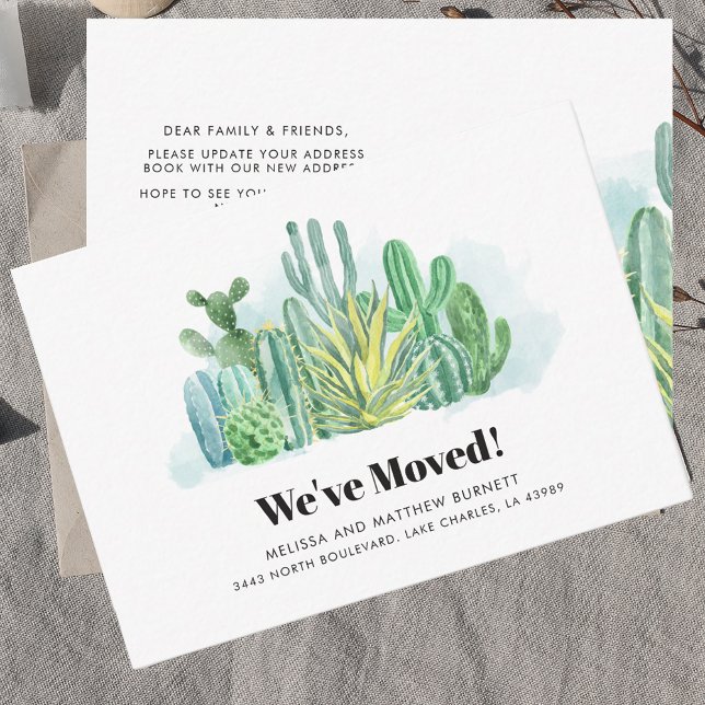 Mudamos de Anúncio de Movimentação de Endereços (Cacti Watercolor We Have Moved Moving Announcement)