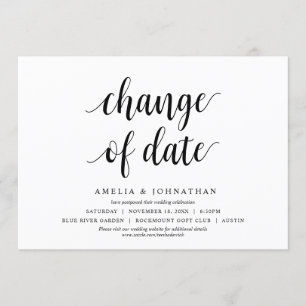 Mudança de data, casamento Mudar o cartão de data