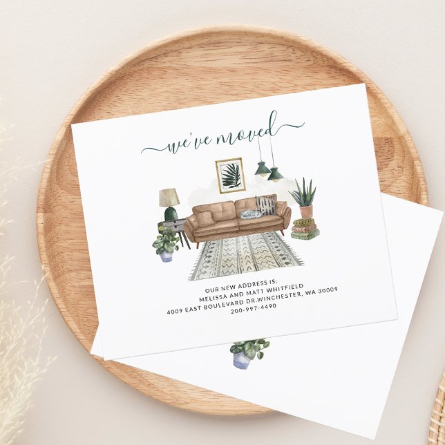 Mudança de Endereço Anúncio de Mudança Boho (Moving Announcement Boho Chic Living Room Change of Address)