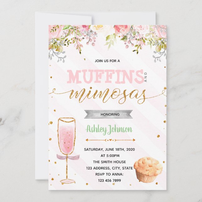Muffins e convite de festas de Mimosas (Frente)