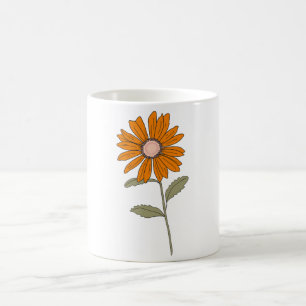 Mug de Flor Laranja - Xícara de Café Floral Retro