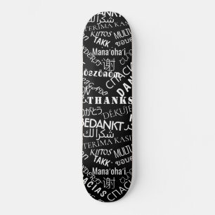 Muito Obrigado Texto Skateboard Múltiplos Idiomas