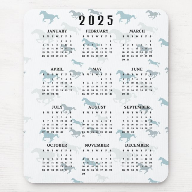 Muitos Cavalos Design 2025 Calendário Mousepad  (Frente)
