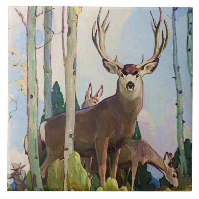 “Mule Deer Buck e Doe” por W Herbert Dunton (Frente)
