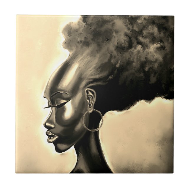 Mulher Africana Bonita e Tímida Azulejo de Cerâmic (Frente)