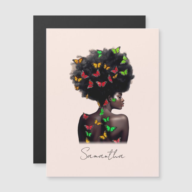 Mulher Afro-Americana com borboleta Preenchida Afr (Frente/Verso)