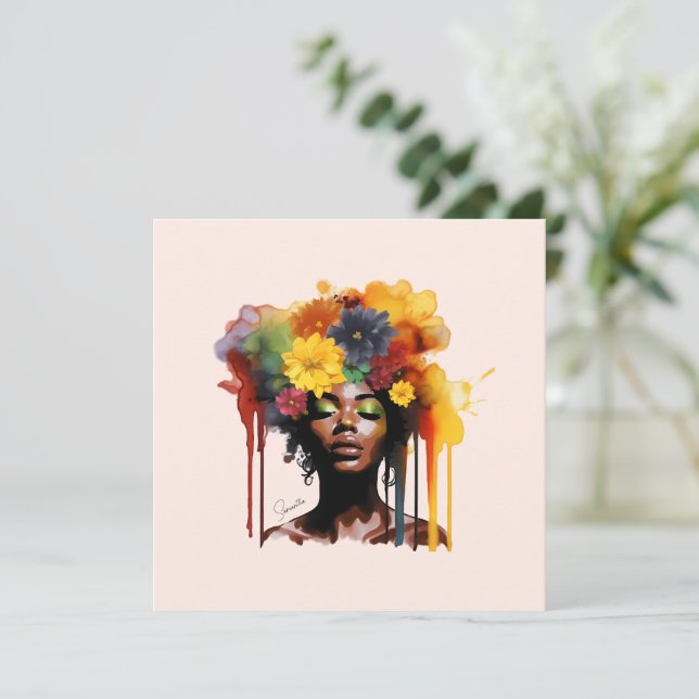 Mulher afro-americana com cabelo afro floral (Em pé/Frente)