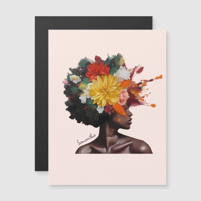 Mulher Afro-Americana com Cabelo Afro Floral (2) (Frente/Verso)
