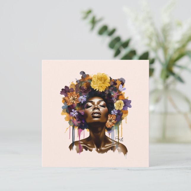 Mulher afro-americana com cabelo afro floral (3) (Em pé/Frente)