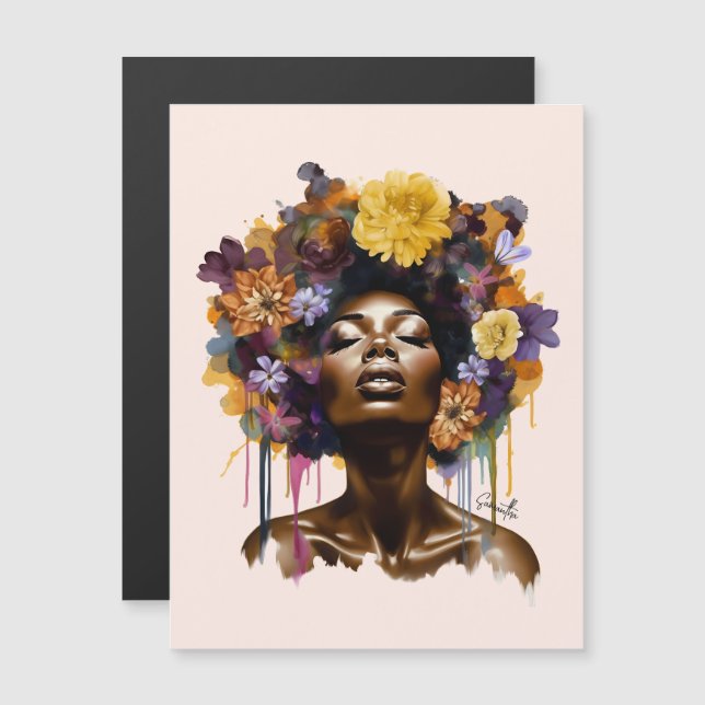 Mulher afro-americana com cabelo afro floral (3) (Frente/Verso)