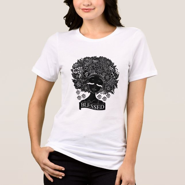 Mulher afro-americana com flores em preto (Frente)