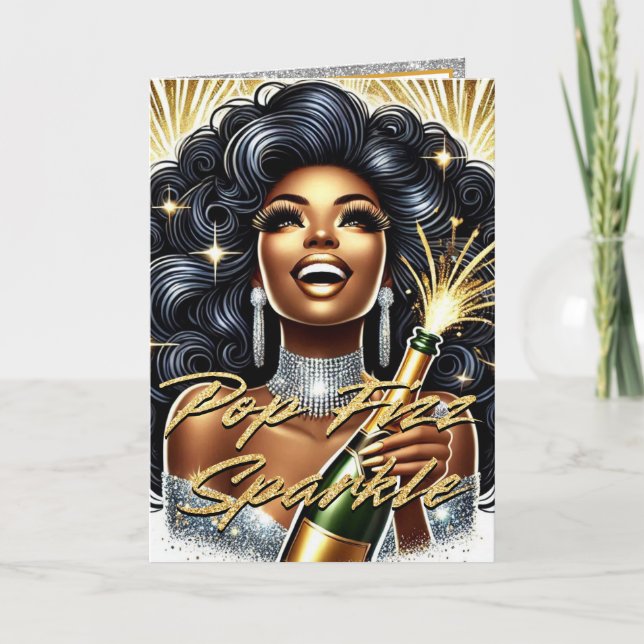 Mulher Afro-Americana Glamourosa Cartão de Ano Nov (Frente)