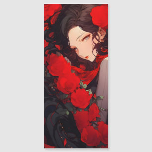 Mulher Anime Flores Vermelhas